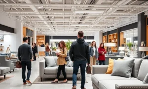 Williams-Sonoma store showing rebounding furniture market with customers shopping for home furnishings