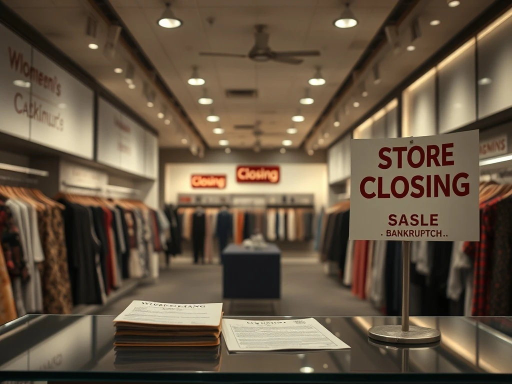 A 'Store Closing' sign in a women's fashion store, symbolizing the profound impact of a significant **women's fashion bankruptcy** on the retail landscape.