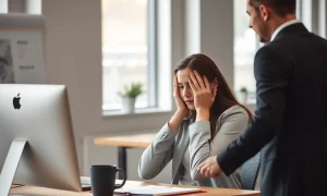 Worklessness crisis showing stressed young professional receiving workplace support