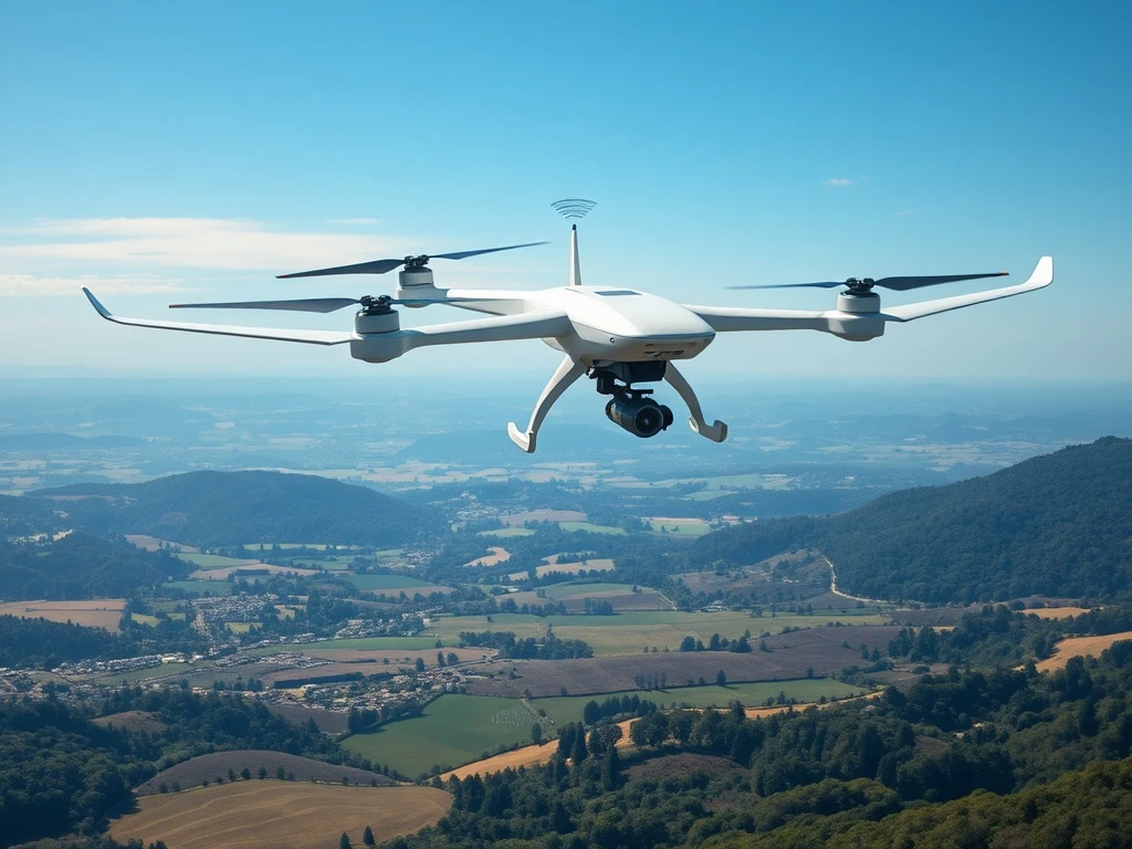 World Mobile's advanced hydrogen-powered drone flying high, illustrating its role in bridging connectivity gaps through decentralized telecom.