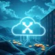 A stylized digital representation of XRP coins flowing into a cloud, symbolizing XRP cloud mining and corporate finance growth.