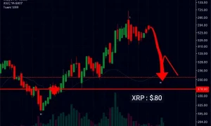 XRP price analysis chart showing critical support level and potential downward movement