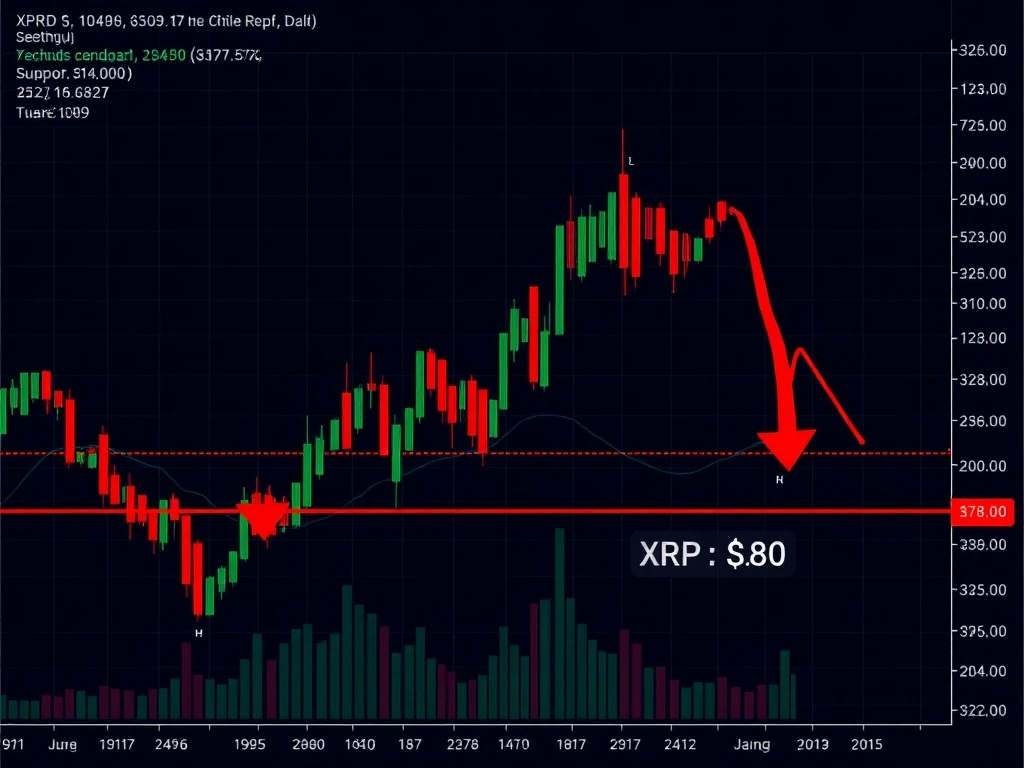 XRP price analysis chart showing critical support level and potential downward movement
