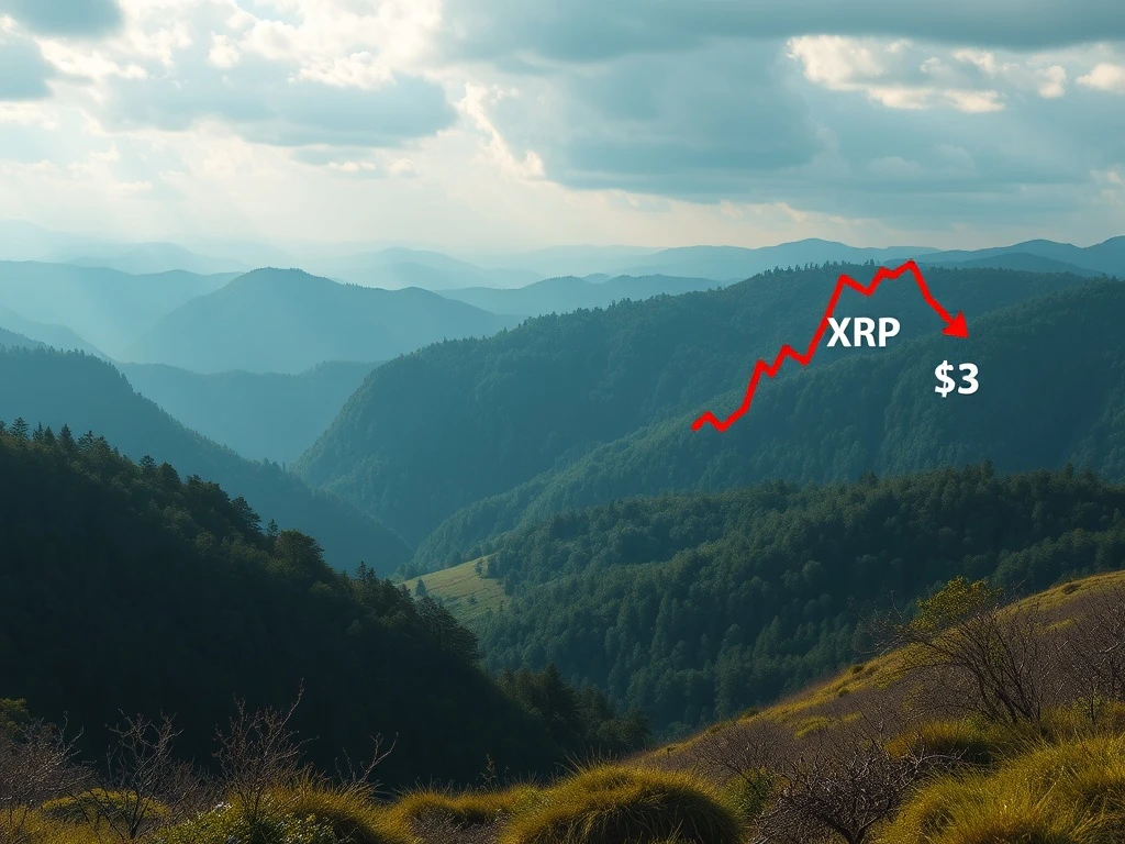 A cryptocurrency chart showing the XRP price struggling to hold above a critical $3 support level, indicating potential further declines.