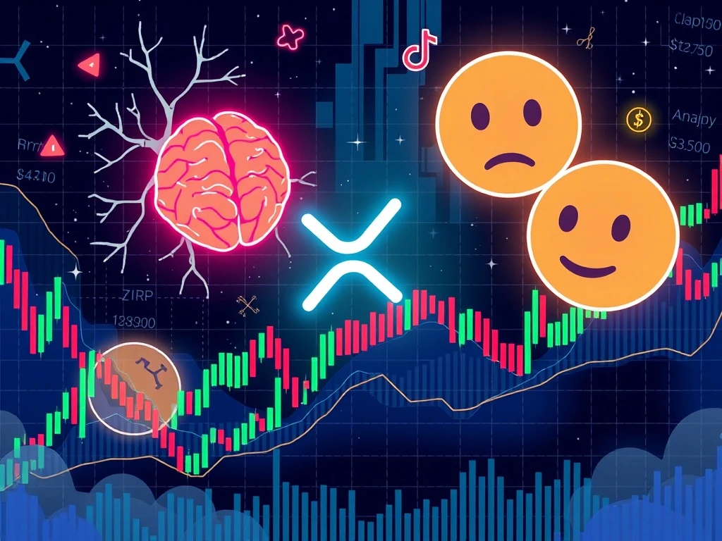 XRP price chart showing reflection effect patterns with investor psychology symbols overlay