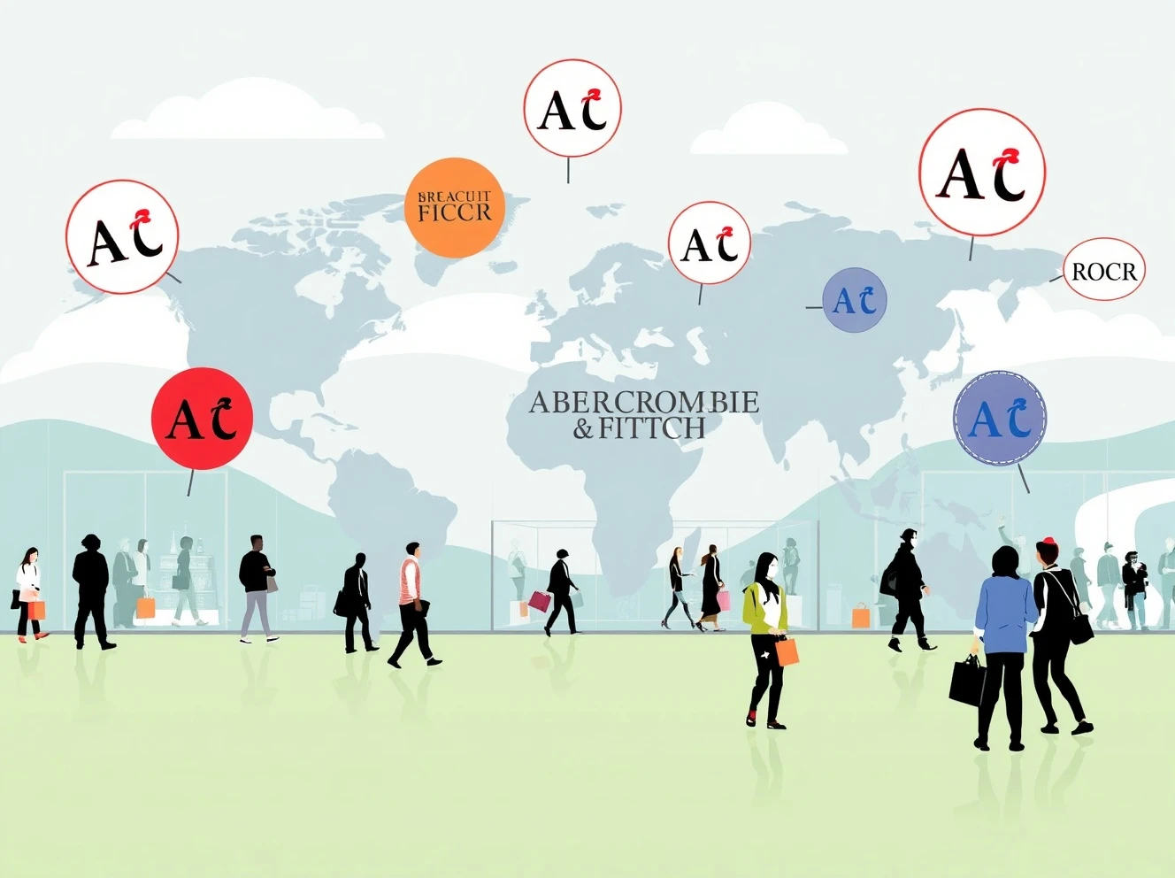 A world map illustrating Abercrombie & Fitch's ambitious global expansion strategy, highlighting new market entries and enhanced international presence.