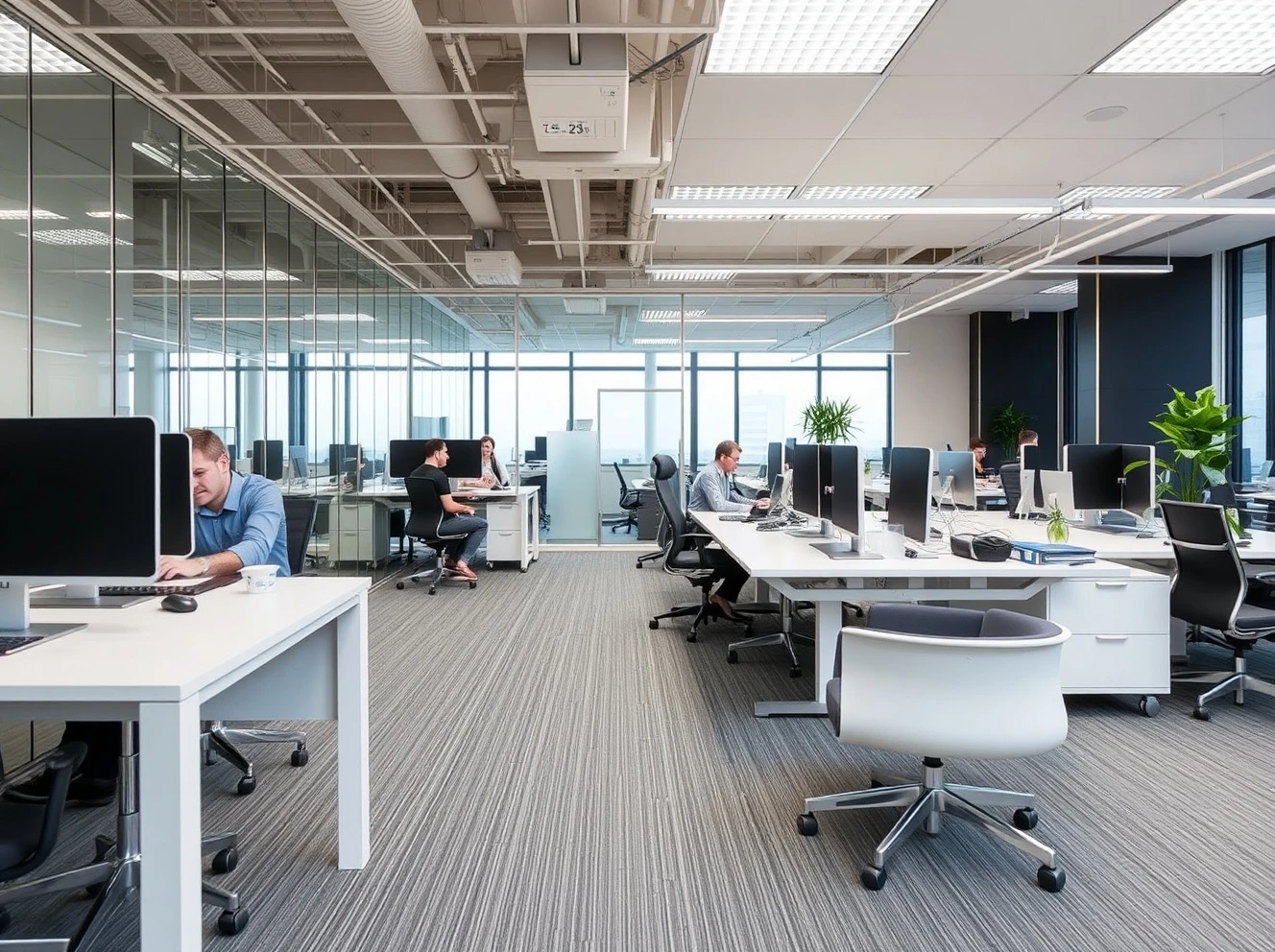Modern office with acoustic flooring reducing noise for better productivity and comfort