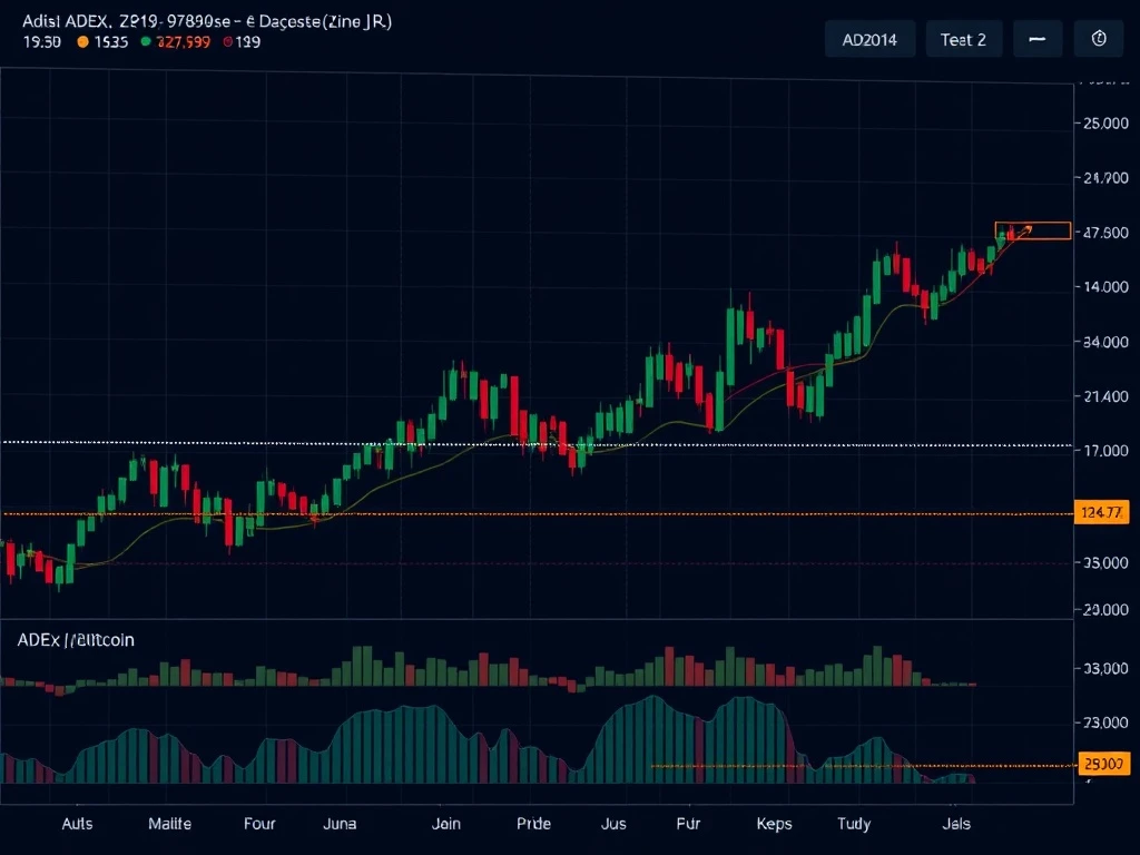 Professional AdEx Bitcoin analysis chart showing range-bound trading patterns and technical indicators