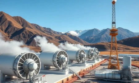 Advanced geothermal power plant generating clean renewable energy through steam turbines