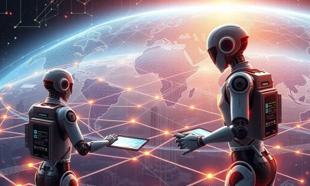 AI agents processing stablecoin transactions across global financial networks with digital efficiency