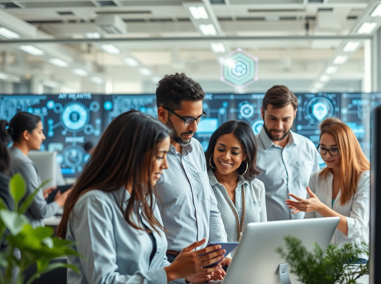 Professionals developing essential AI career skills through collaborative technology integration