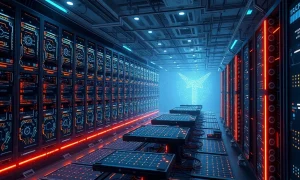 AI crypto mining facility integrating renewable energy solutions for sustainable blockchain operations
