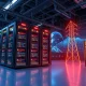 AI data centers consuming massive electricity with global power grid connections and energy consumption metrics