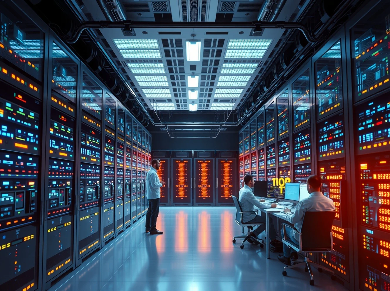 Modern AI data centre facility powering UK's artificial intelligence infrastructure with advanced computing technology