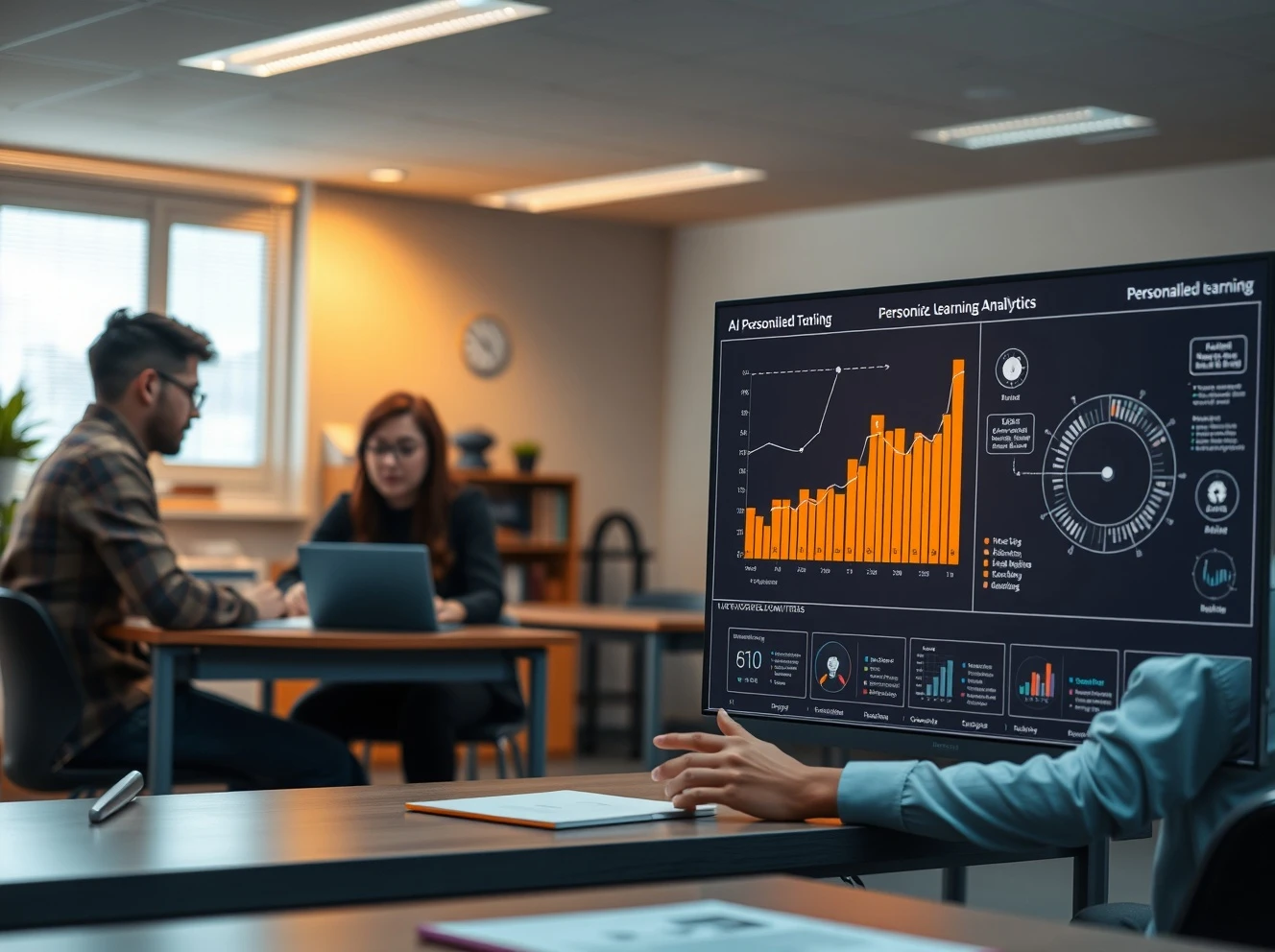 AI and human tutors providing personalized learning experiences to students in modern educational setting