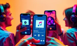 Airbuds social music app interface showing real-time music sharing between friends on mobile devices