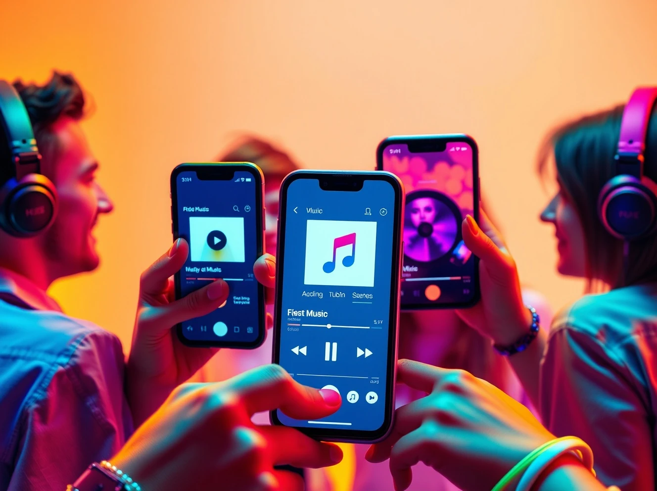 Airbuds social music app interface showing real-time music sharing between friends on mobile devices