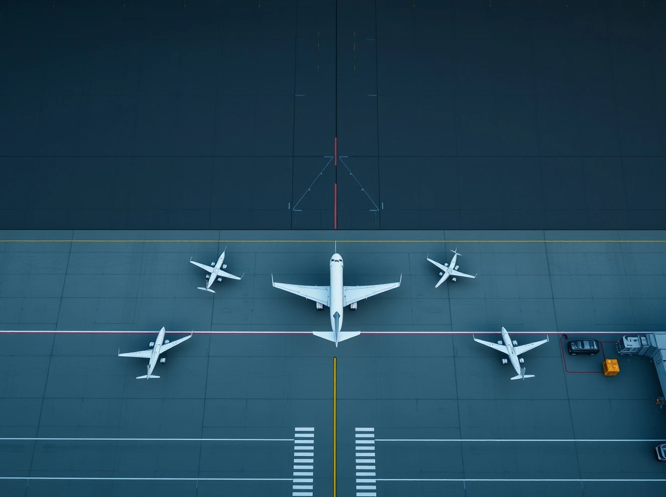 Airline flight cancellations cause empty airport tarmac with grounded planes during operational shutdown