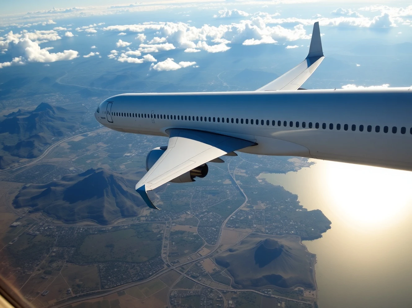 Commercial airliner during airline Mexico expansion over Mexican coastline
