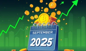 Visual representation of Altcoin Season 3.0 explosive growth pattern with cryptocurrency coins surging upward from calendar