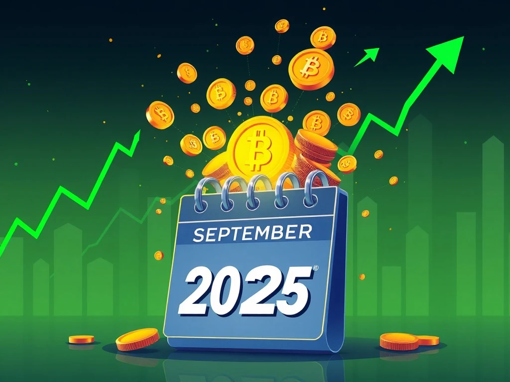 Visual representation of Altcoin Season 3.0 explosive growth pattern with cryptocurrency coins surging upward from calendar