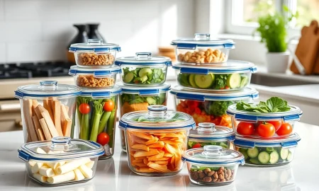 Premium glass food containers set for organized kitchen storage and meal preparation