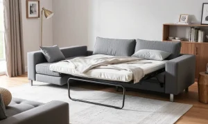 Comfortable gray loveseat sofa bed perfect for small spaces and guests