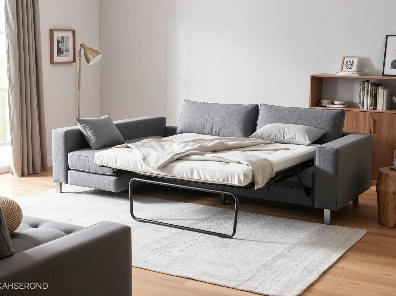 Comfortable gray loveseat sofa bed perfect for small spaces and guests