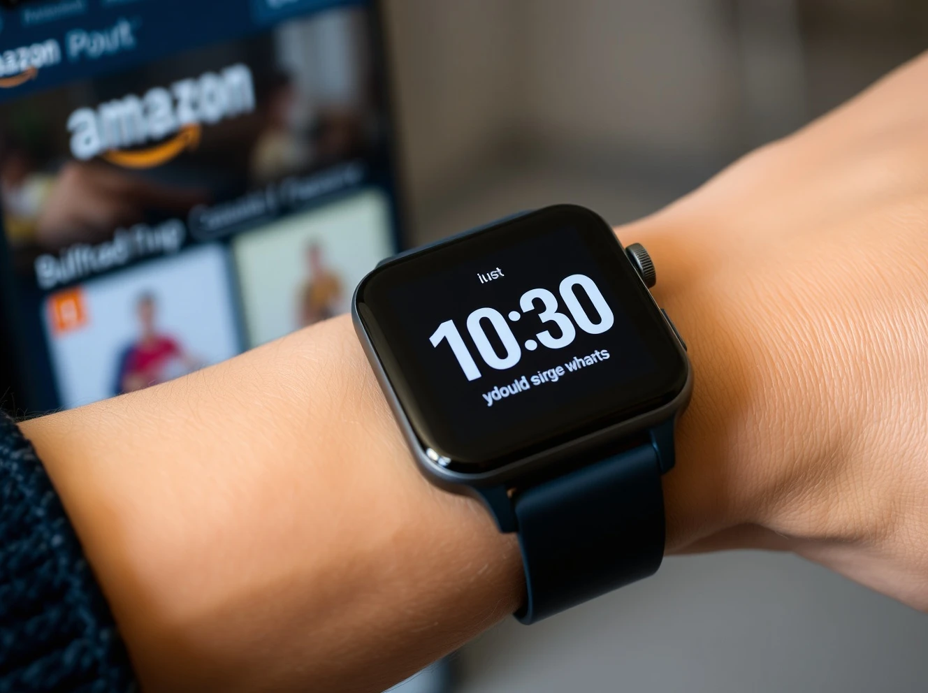 Sleek Amazon smartwatch showing fitness tracking features on wrist