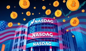 American Bitcoin ABTC stock volatility on Nasdaq exchange with Bitcoin symbols