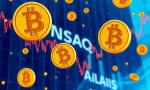 American Bitcoin Corp Nasdaq debut showing volatile stock chart with Bitcoin integration