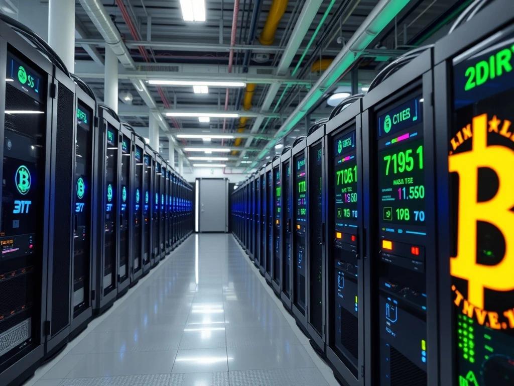 Modern American Bitcoin mining facility showcasing advanced immersion cooling technology and energy efficiency systems