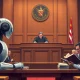 Anthropic copyright settlement courtroom scene with AI and authors