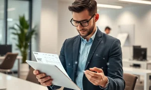 Business professional evaluating AP automation vendor AI capabilities with digital dashboard