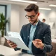 Business professional evaluating AP automation vendor AI capabilities with digital dashboard