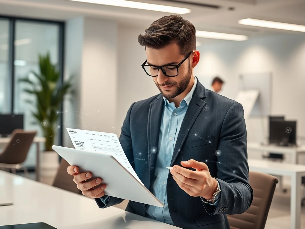 Business professional evaluating AP automation vendor AI capabilities with digital dashboard