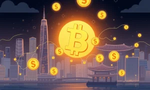 Asia stablecoin race visualization showing digital currency flow between financial hubs