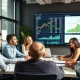 Asset management gender diversity meeting showing mixed team analyzing financial data