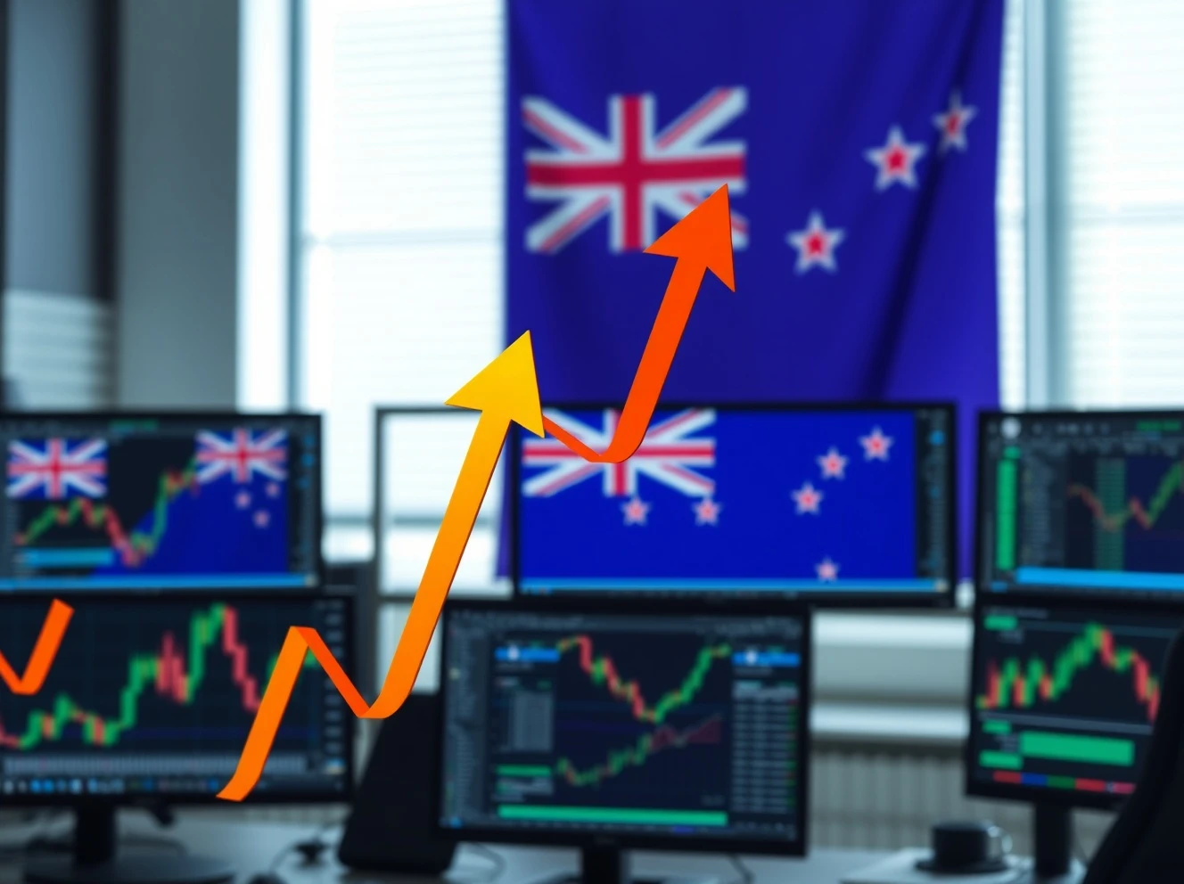 AUD/NZD forecast showing upward trend with Australian and New Zealand currency symbols