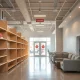 Bankrupt furniture chain store closure with liquidation sale signs and empty showroom