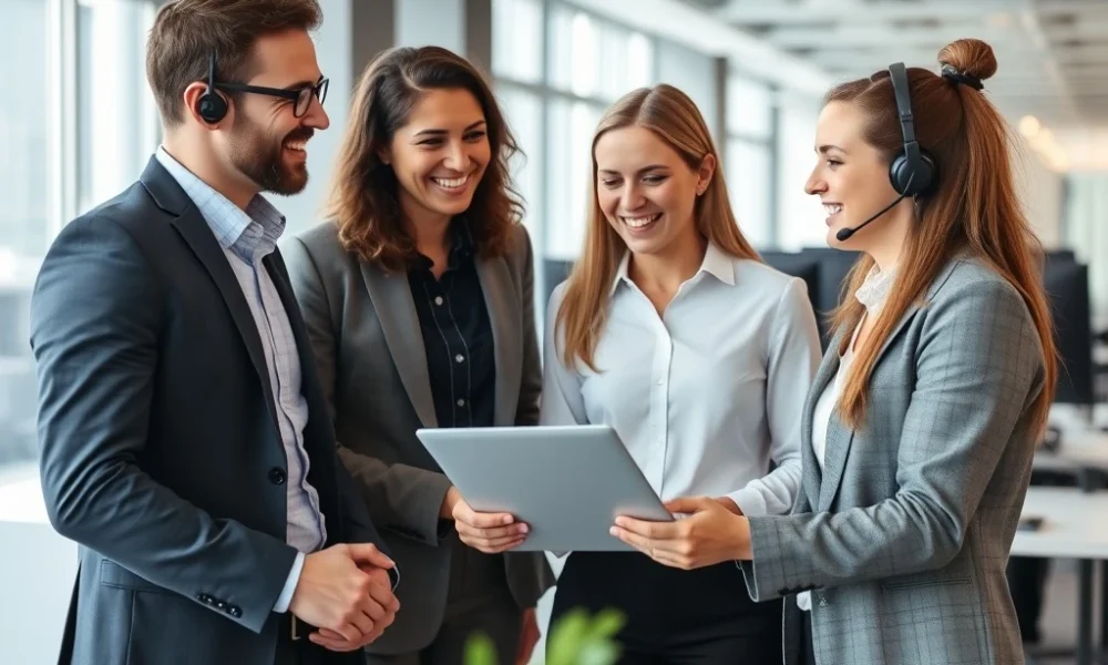 Local IT support professional assisting business team with technology solutions in modern office environment