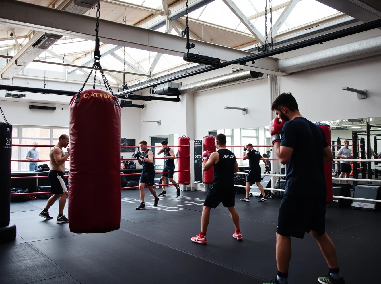 Professional boxers training at one of the best boxing gyms in London with modern equipment