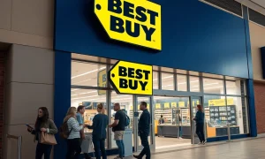 Best Buy customer service representatives assisting shoppers in modern retail environment