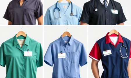 Professional custom name tags for business identification on various uniform types