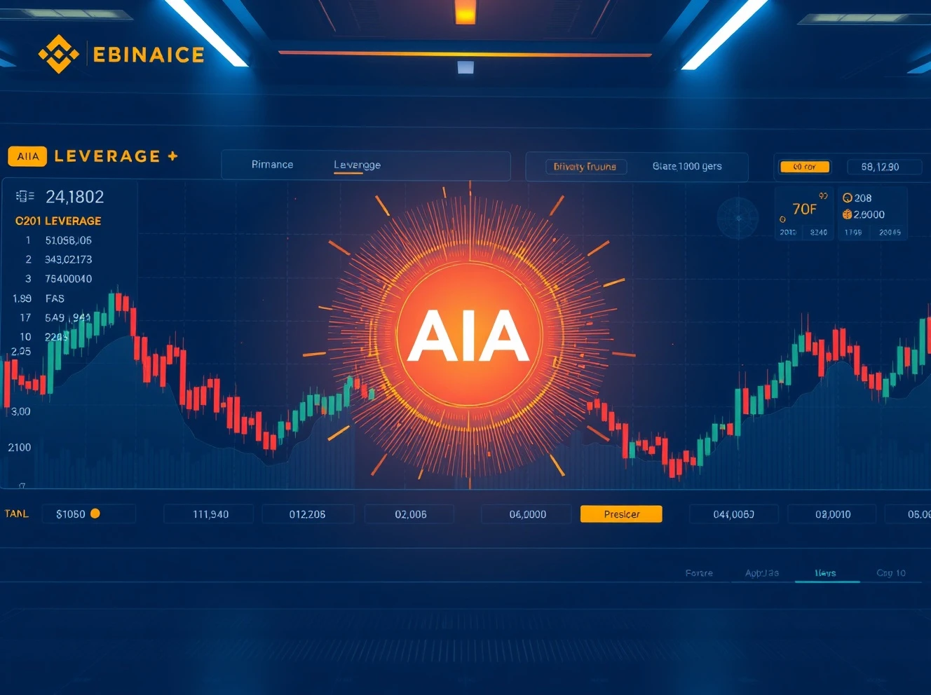Binance AIA perpetual futures trading dashboard showing 50x leverage options