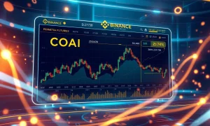 Binance COAI perpetual futures trading dashboard showing leverage options and price charts