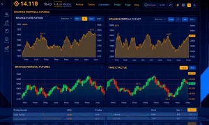 Binance perpetual futures trading dashboard showing ARIA and TAKE price charts
