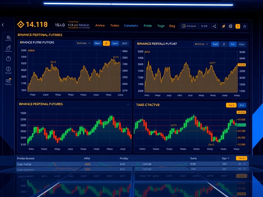 Binance perpetual futures trading dashboard showing ARIA and TAKE price charts