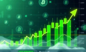 BIO cryptocurrency showing massive bullish momentum with green candlestick chart and technical indicators