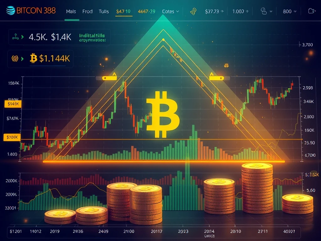 Bitcoin accumulation pattern showing symmetrical triangle formation and institutional buying activity at key support levels